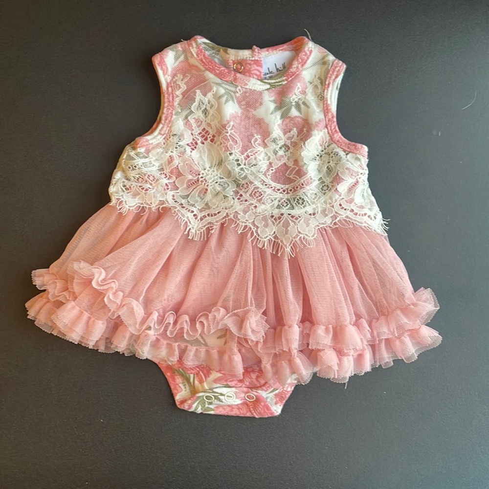 Nicole Miller Pink Floral and Lace Baby Dress size 6-9 Months